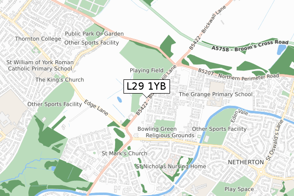 L29 1YB map - small scale - OS Open Zoomstack (Ordnance Survey)