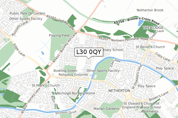 L30 0QY map - small scale - OS Open Zoomstack (Ordnance Survey)