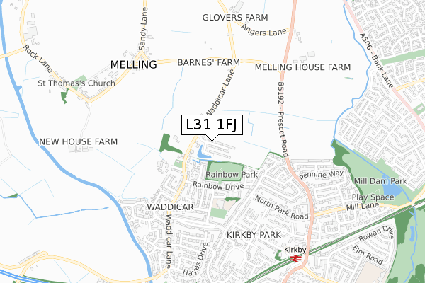 L31 1FJ map - small scale - OS Open Zoomstack (Ordnance Survey)