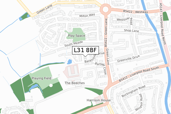 L31 8BF map - large scale - OS Open Zoomstack (Ordnance Survey)