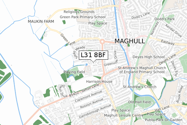 L31 8BF map - small scale - OS Open Zoomstack (Ordnance Survey)