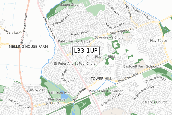 L33 1UP map - small scale - OS Open Zoomstack (Ordnance Survey)