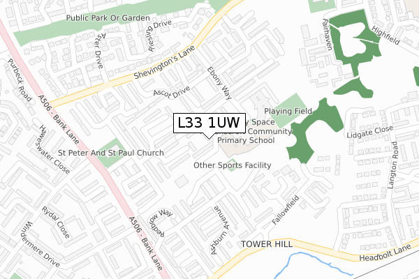 L33 1UW map - large scale - OS Open Zoomstack (Ordnance Survey)