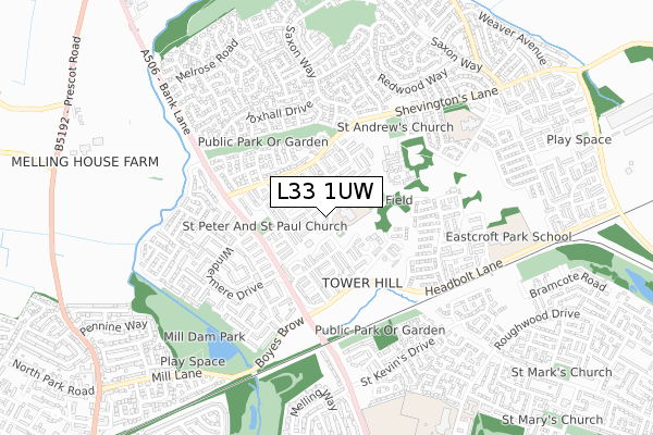 L33 1UW map - small scale - OS Open Zoomstack (Ordnance Survey)