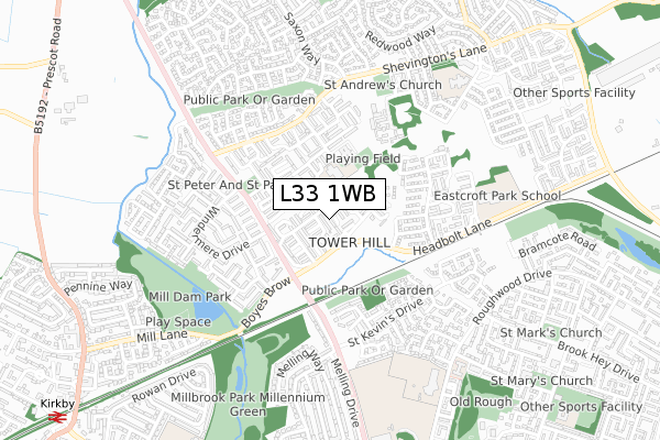 L33 1WB map - small scale - OS Open Zoomstack (Ordnance Survey)