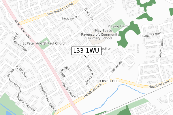 L33 1WU map - large scale - OS Open Zoomstack (Ordnance Survey)