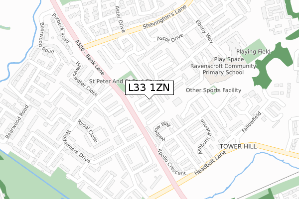 L33 1ZN map - large scale - OS Open Zoomstack (Ordnance Survey)