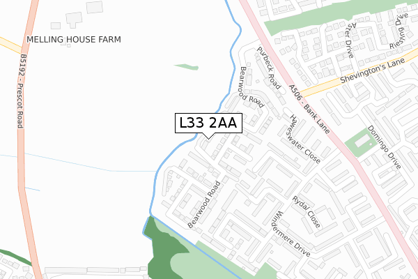 L33 2AA map - large scale - OS Open Zoomstack (Ordnance Survey)