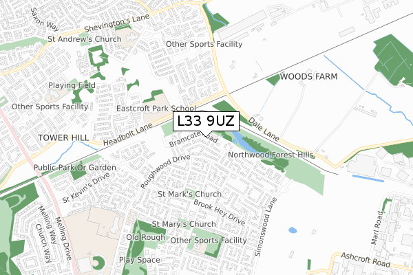 L33 9UZ map - small scale - OS Open Zoomstack (Ordnance Survey)