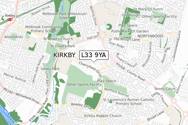 L33 9YA map - small scale - OS Open Zoomstack (Ordnance Survey)