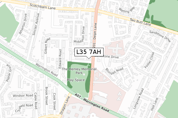 L35 7AH map - large scale - OS Open Zoomstack (Ordnance Survey)