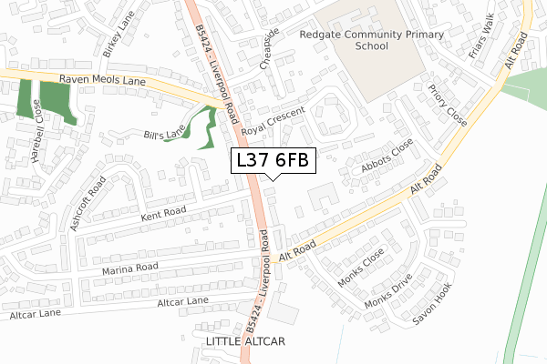 L37 6FB map - large scale - OS Open Zoomstack (Ordnance Survey)