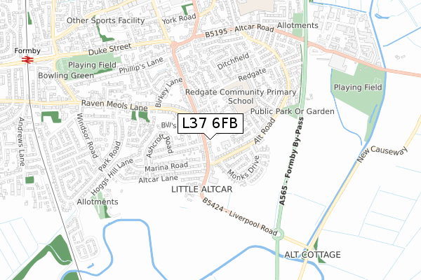 L37 6FB map - small scale - OS Open Zoomstack (Ordnance Survey)