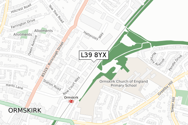 L39 8YX map - large scale - OS Open Zoomstack (Ordnance Survey)