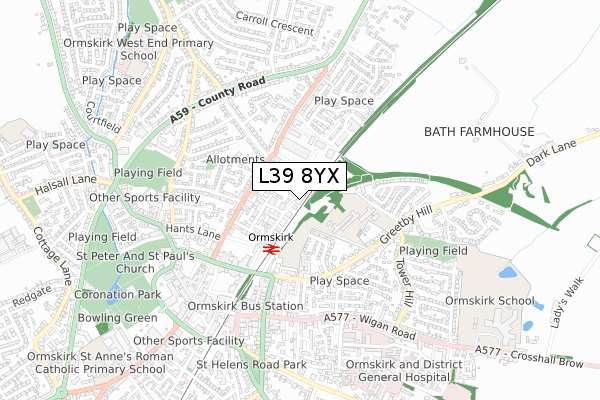 L39 8YX map - small scale - OS Open Zoomstack (Ordnance Survey)