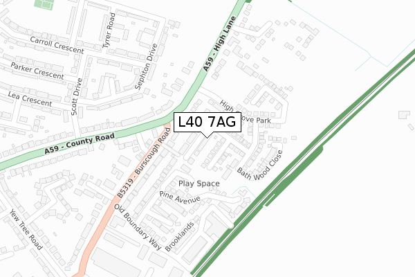 L40 7AG map - large scale - OS Open Zoomstack (Ordnance Survey)