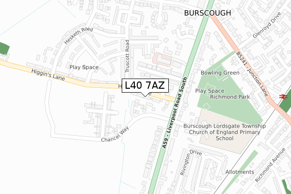 L40 7AZ map - large scale - OS Open Zoomstack (Ordnance Survey)