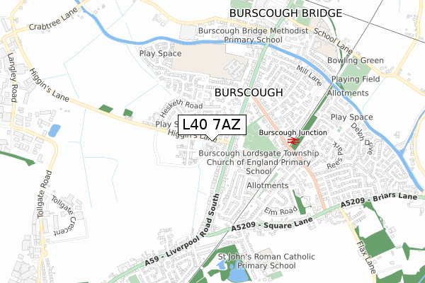 L40 7AZ map - small scale - OS Open Zoomstack (Ordnance Survey)