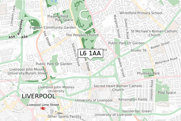 L6 1AA map - small scale - OS Open Zoomstack (Ordnance Survey)