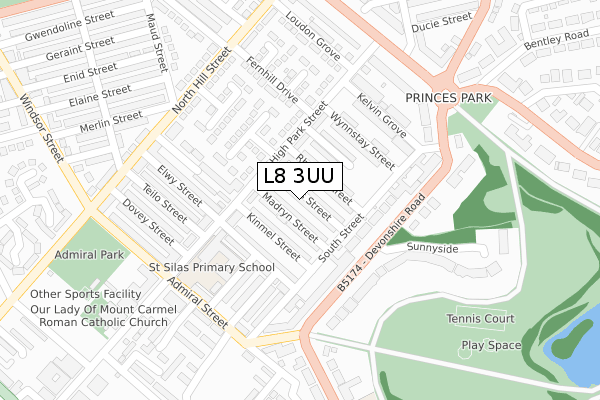 L8 3UU map - large scale - OS Open Zoomstack (Ordnance Survey)