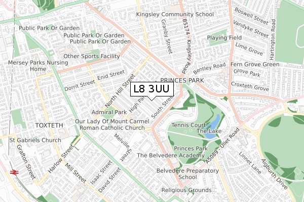 L8 3UU map - small scale - OS Open Zoomstack (Ordnance Survey)