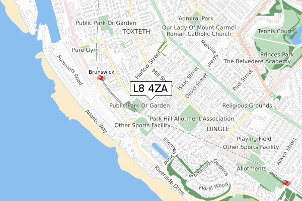 L8 4ZA map - small scale - OS Open Zoomstack (Ordnance Survey)