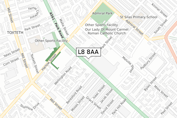 L8 8AA map - large scale - OS Open Zoomstack (Ordnance Survey)