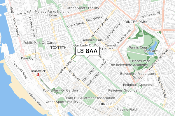 L8 8AA map - small scale - OS Open Zoomstack (Ordnance Survey)