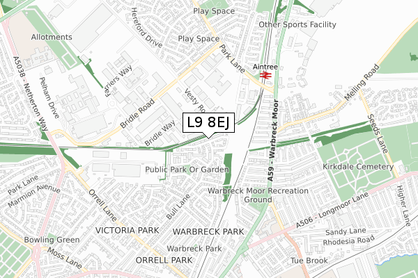 L9 8EJ map - small scale - OS Open Zoomstack (Ordnance Survey)