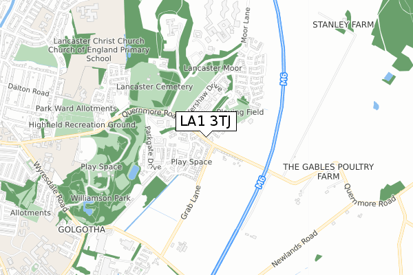 LA1 3TJ map - small scale - OS Open Zoomstack (Ordnance Survey)