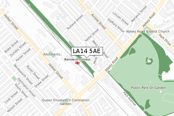 LA14 5AE map - large scale - OS Open Zoomstack (Ordnance Survey)