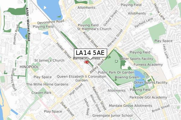 LA14 5AE map - small scale - OS Open Zoomstack (Ordnance Survey)