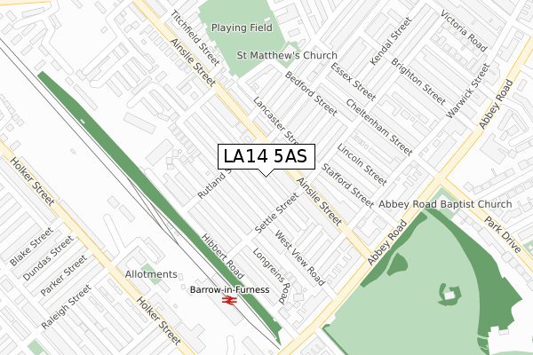 LA14 5AS map - large scale - OS Open Zoomstack (Ordnance Survey)