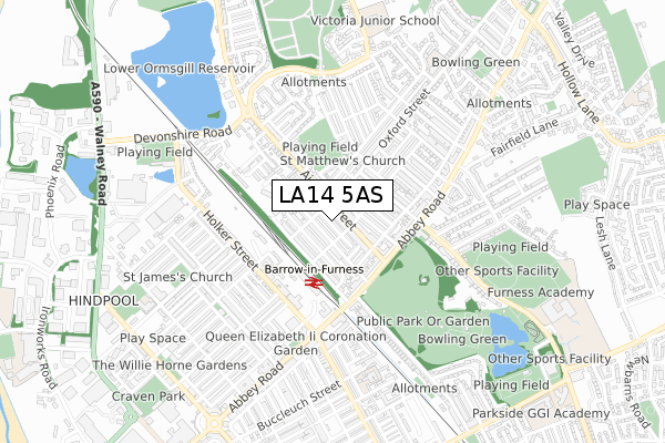 LA14 5AS map - small scale - OS Open Zoomstack (Ordnance Survey)