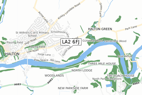 LA2 6FJ map - small scale - OS Open Zoomstack (Ordnance Survey)