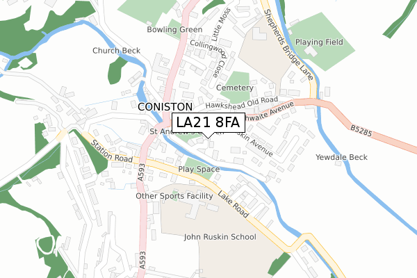 LA21 8FA map - large scale - OS Open Zoomstack (Ordnance Survey)