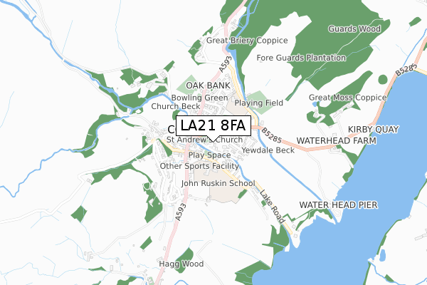 LA21 8FA map - small scale - OS Open Zoomstack (Ordnance Survey)