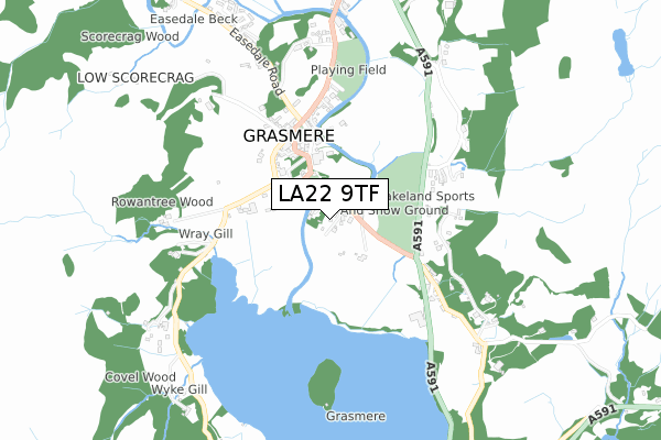 LA22 9TF map - small scale - OS Open Zoomstack (Ordnance Survey)