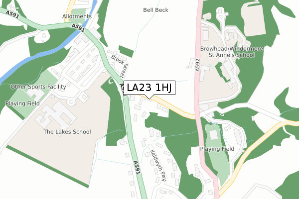 LA23 1HJ map - large scale - OS Open Zoomstack (Ordnance Survey)