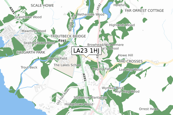 LA23 1HJ map - small scale - OS Open Zoomstack (Ordnance Survey)