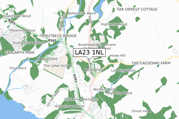 LA23 1NL map - small scale - OS Open Zoomstack (Ordnance Survey)