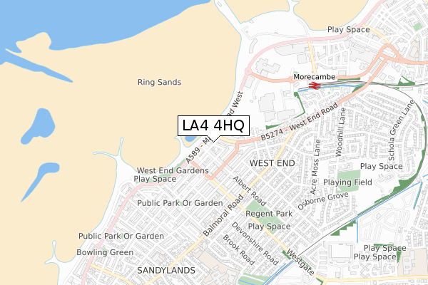 LA4 4HQ map - small scale - OS Open Zoomstack (Ordnance Survey)