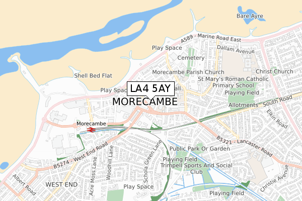 LA4 5AY map - small scale - OS Open Zoomstack (Ordnance Survey)