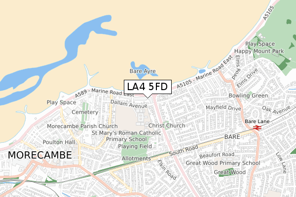 LA4 5FD map - small scale - OS Open Zoomstack (Ordnance Survey)