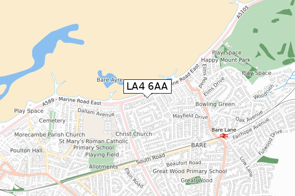 LA4 6AA map - small scale - OS Open Zoomstack (Ordnance Survey)