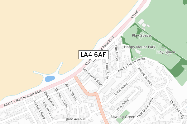 LA4 6AF map - large scale - OS Open Zoomstack (Ordnance Survey)