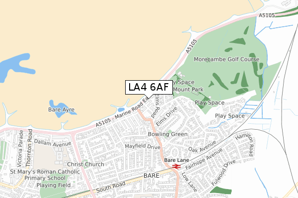 LA4 6AF map - small scale - OS Open Zoomstack (Ordnance Survey)