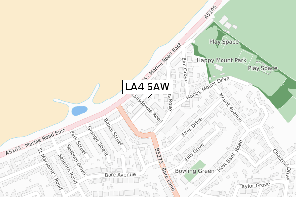 LA4 6AW map - large scale - OS Open Zoomstack (Ordnance Survey)