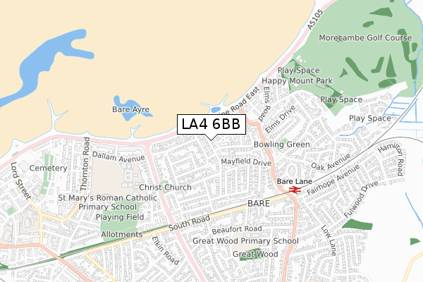 LA4 6BB map - small scale - OS Open Zoomstack (Ordnance Survey)