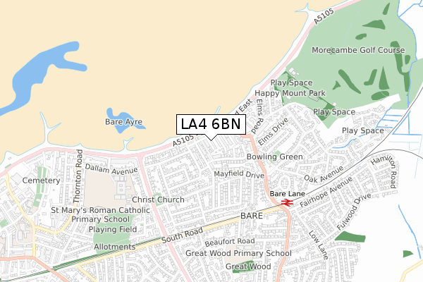 LA4 6BN map - small scale - OS Open Zoomstack (Ordnance Survey)